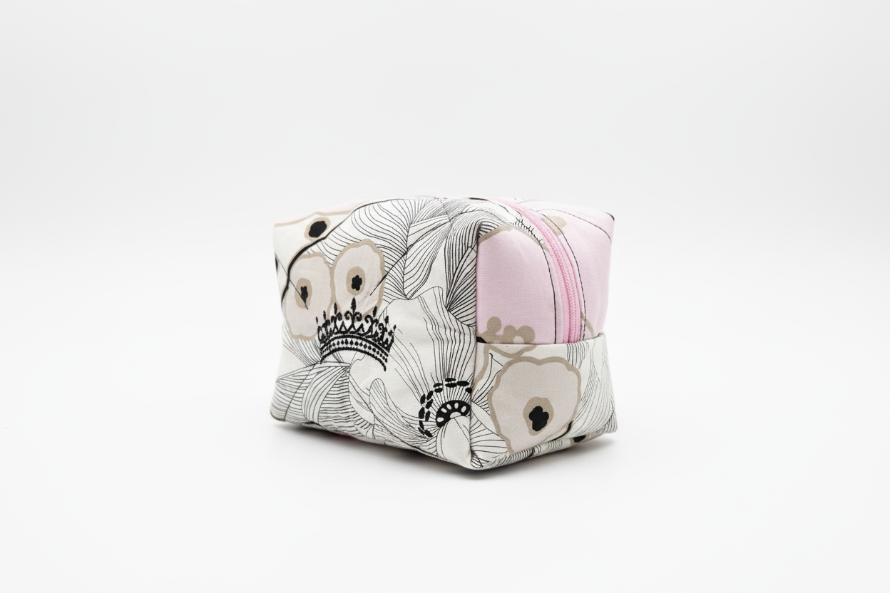 Professional product photo of personalized embroidered makeup bag