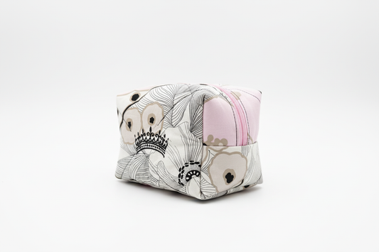 Professional product photo of personalized embroidered makeup bag