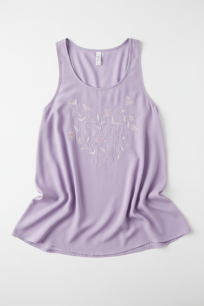 Lavender Flowy Embroidered Tank Top